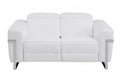 65" White And Silver Italian Leather Power Reclining Loveseat