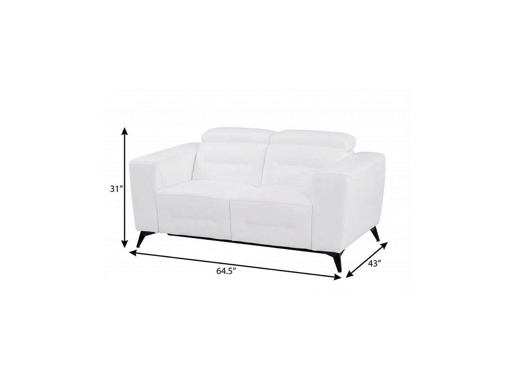 65" White And Black Italian Leather Power Reclining Loveseat