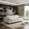 83" Beige Italian Leather USB Reclining Sofa With Silver Legs