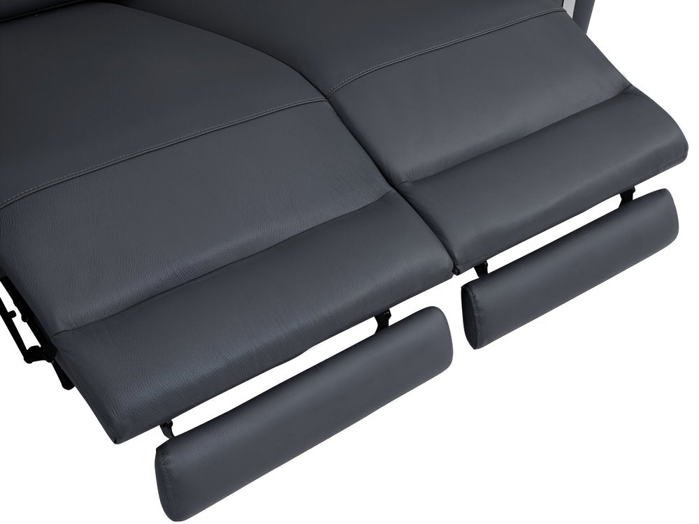 83" Beige Italian Leather USB Reclining Sofa With Silver Legs