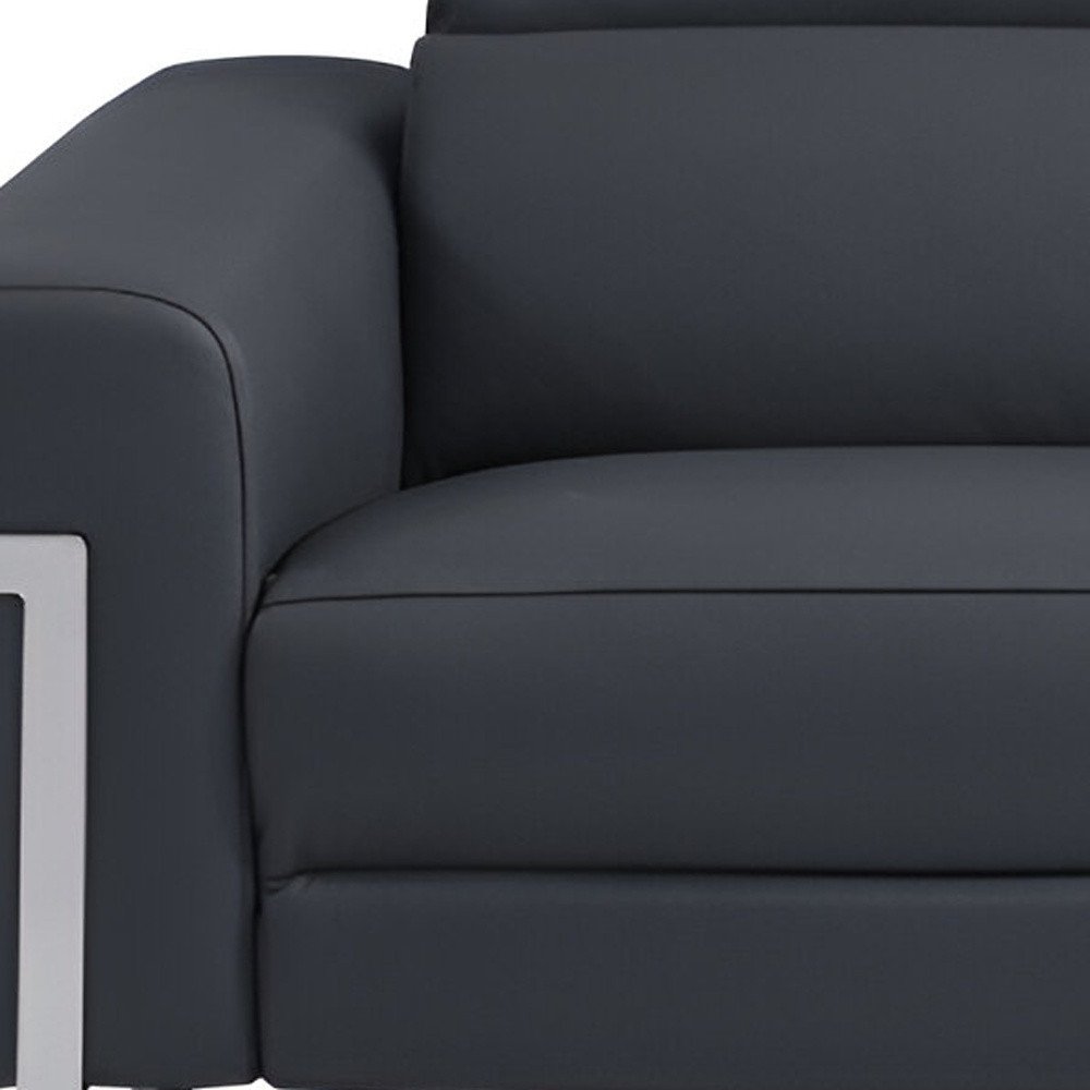 83" Beige Italian Leather USB Reclining Sofa With Silver Legs