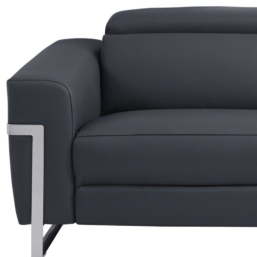 83" Beige Italian Leather USB Reclining Sofa With Silver Legs