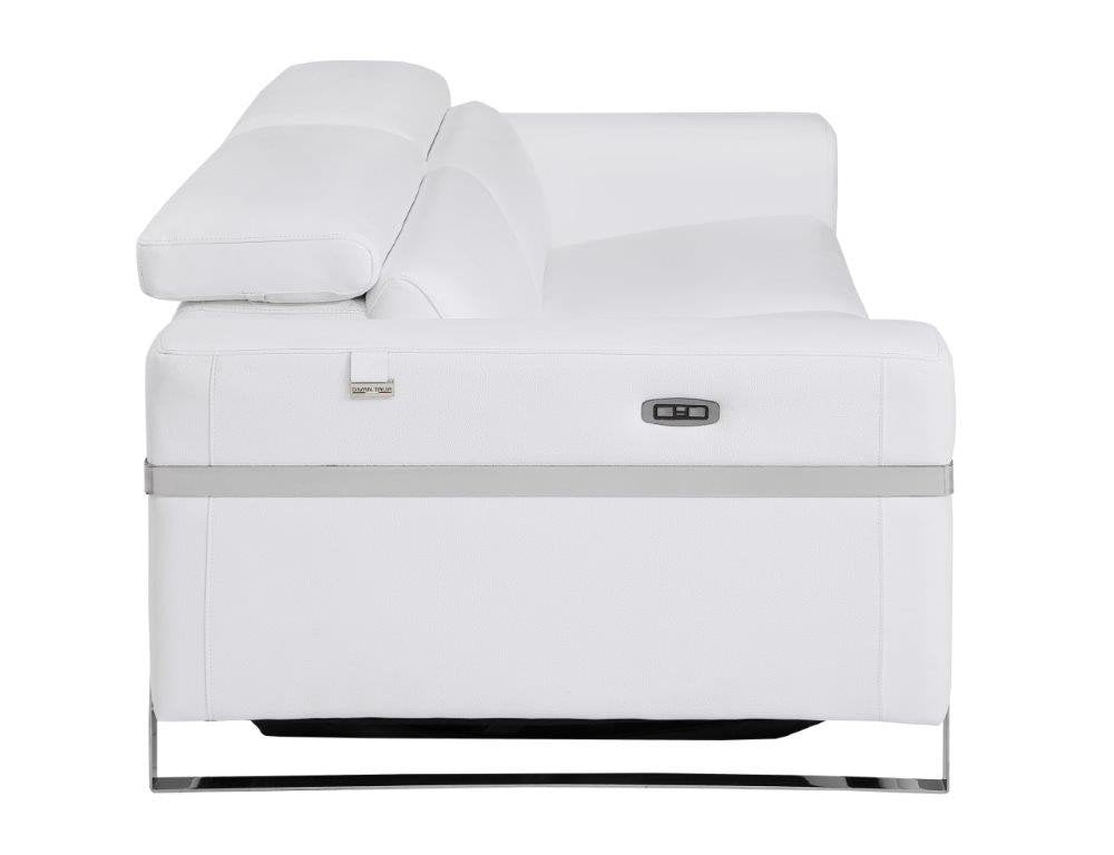 83" Beige Italian Leather USB Reclining Sofa With Silver Legs