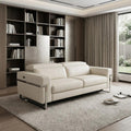 83" Beige Italian Leather USB Reclining Sofa With Silver Legs