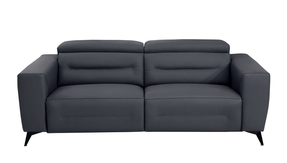83" Beige Italian Leather USB Reclining Sofa With Silver Legs