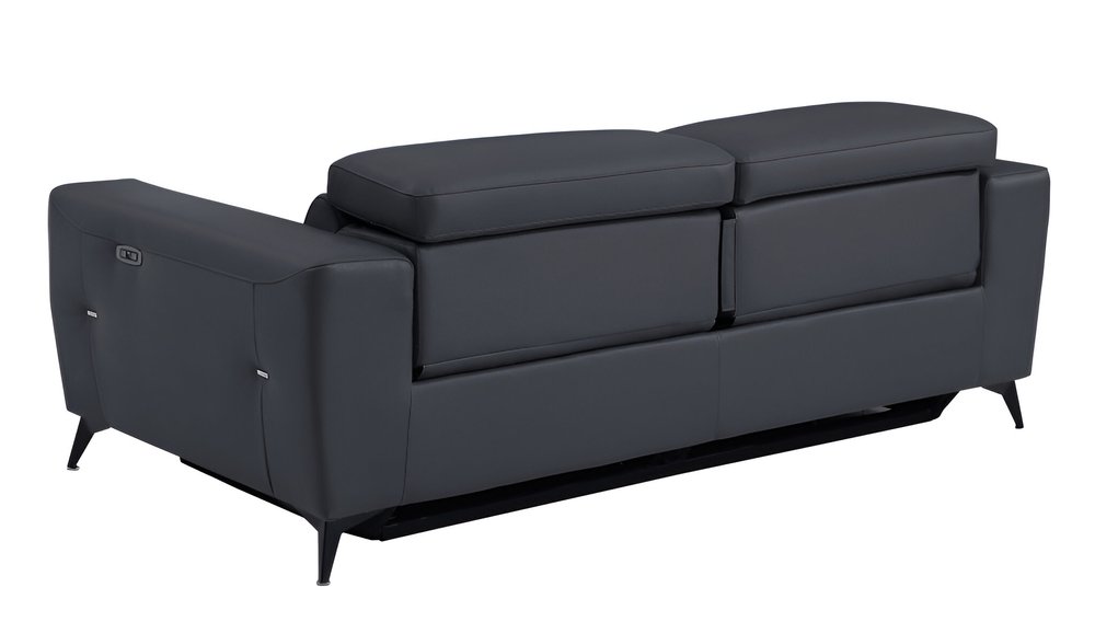 83" Beige Italian Leather USB Reclining Sofa With Silver Legs
