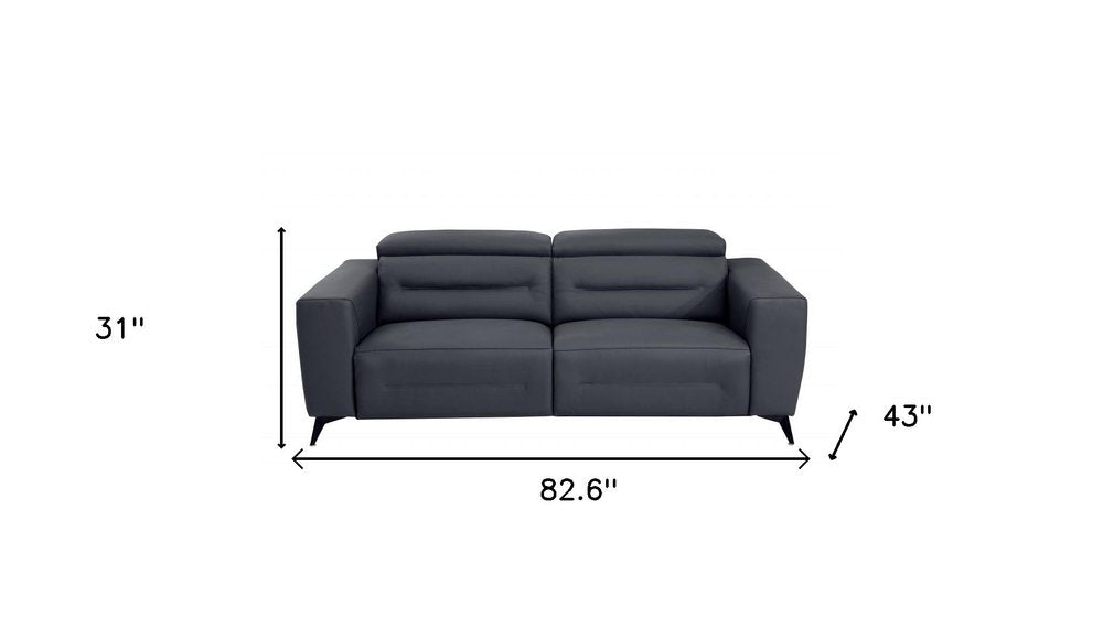 83" Beige Italian Leather USB Reclining Sofa With Silver Legs