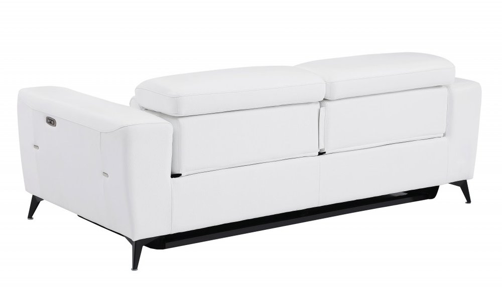 83" Beige Italian Leather USB Reclining Sofa With Silver Legs