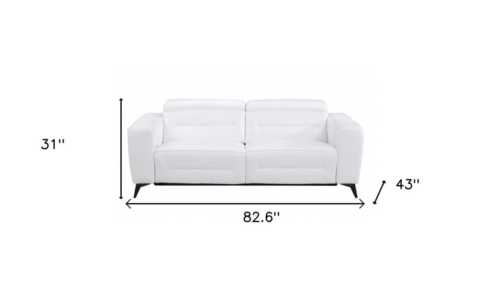 83" Beige Italian Leather USB Reclining Sofa With Silver Legs