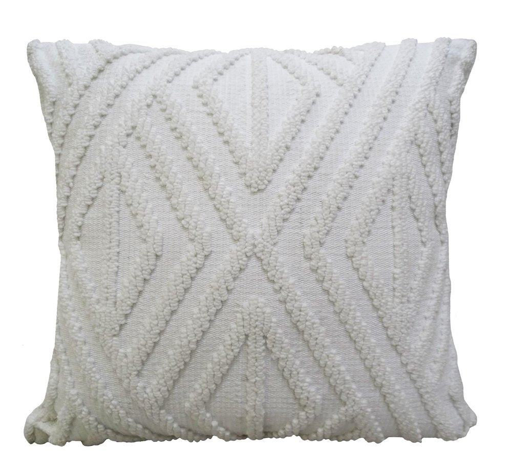 18" X 18" White Zippered Diamond Indoor Outdoor Throw Pillow. Outdoor pillow isolated on a plain white background, showing its white color.