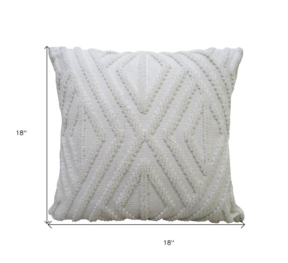 18" X 18" White Zippered Diamond Indoor Outdoor Throw Pillow. Outdoor pillow isolated on a plain white background, in a white finish.