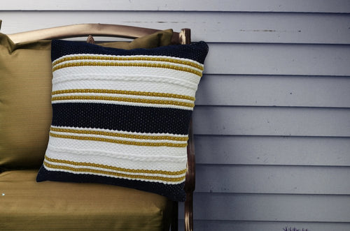 18" X 18" Black And Yellow Zippered Striped Indoor Outdoor Throw Pillow