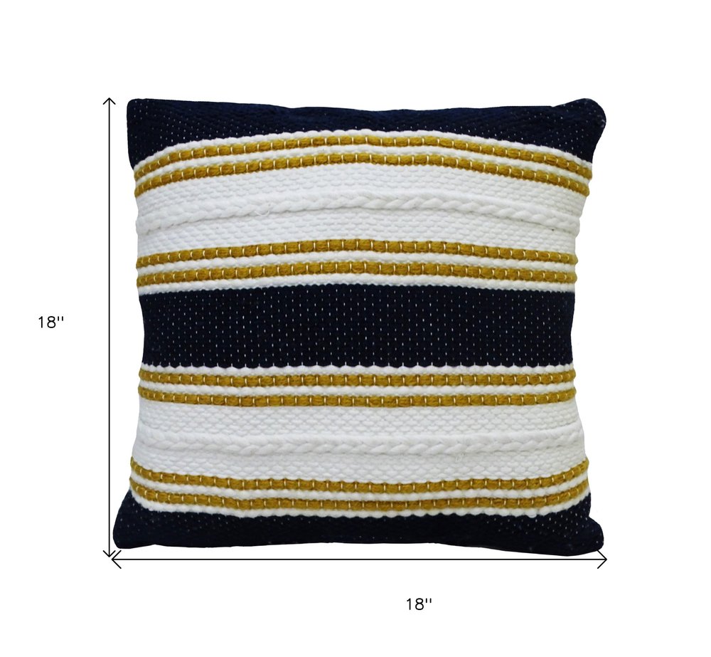 18" X 18" Black And Yellow Zippered Striped Indoor Outdoor Throw Pillow. Outdoor pillow isolated on a plain white background, showing its black color.