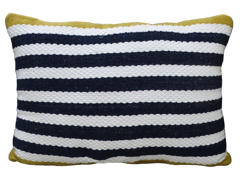 14" X 20" Black And Yellow Zippered Striped Indoor Outdoor Throw Pillow. Outdoor pillow isolated on a plain white background, showing its black color.