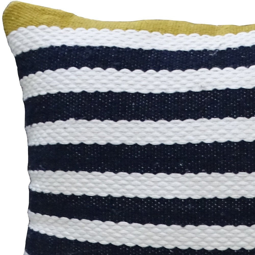 14" X 20" Black And Yellow Zippered Striped Indoor Outdoor Throw Pillow