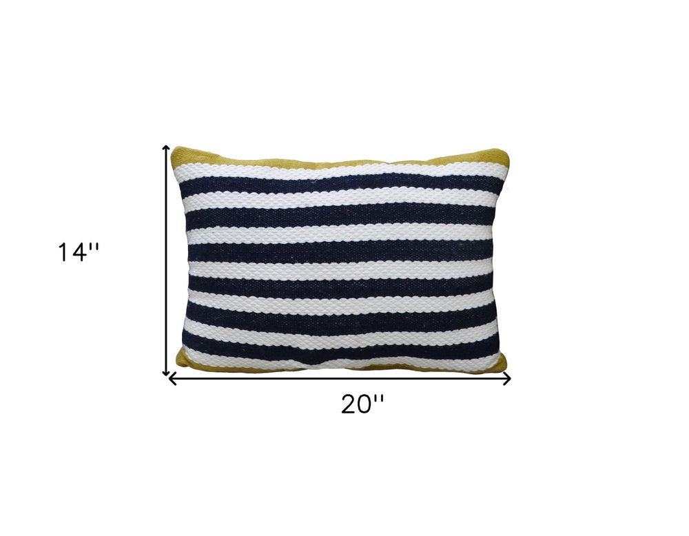 14" X 20" Black And Yellow Zippered Striped Indoor Outdoor Throw Pillow