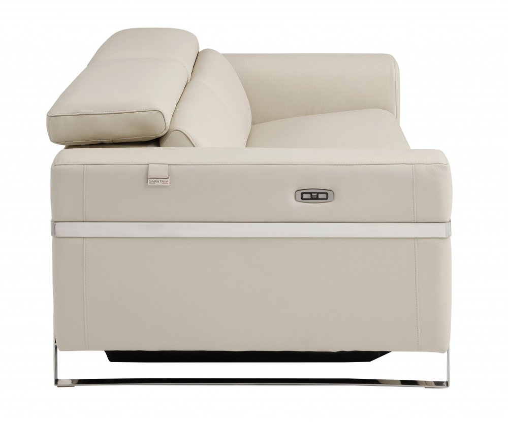 41" Beige Italian Leather Power Recliner Chair - SKU 482245