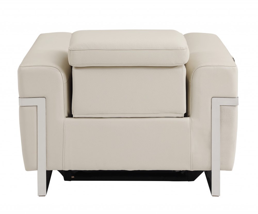 41" Beige Italian Leather Power Recliner Chair - SKU 482245