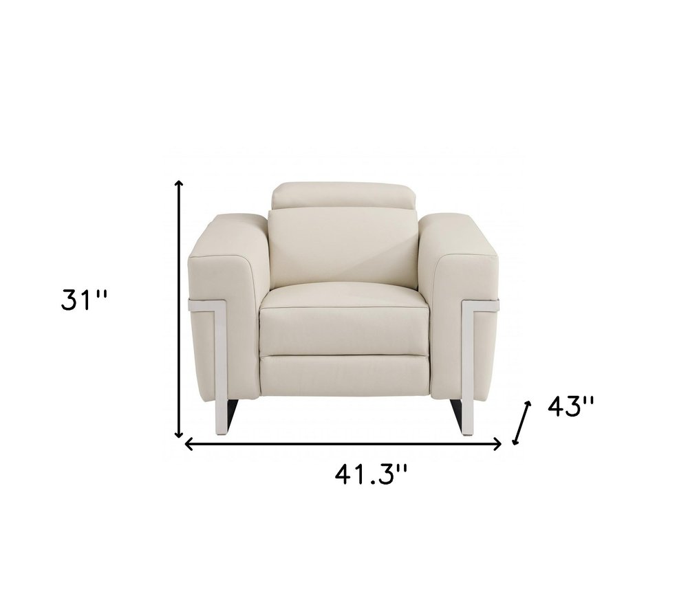 41" White Italian Leather Power Recliner Chair. Recliner isolated on a plain white background, in a white leather finish.