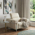 41" White Italian Leather Power Recliner Chair styled in a furnished interior with a light gray wall on a dark wood floor.