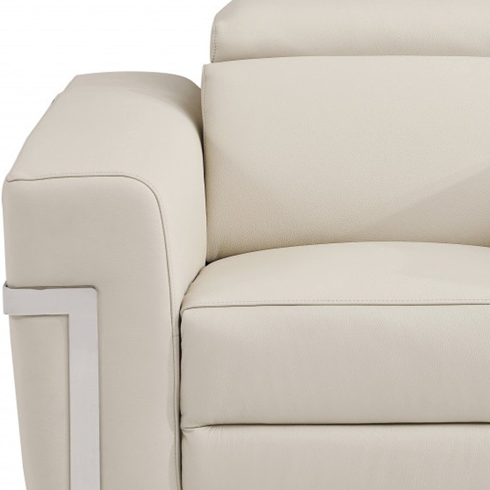 Close-up of 41" White Italian Leather Power Recliner Chair showing the white leather texture.