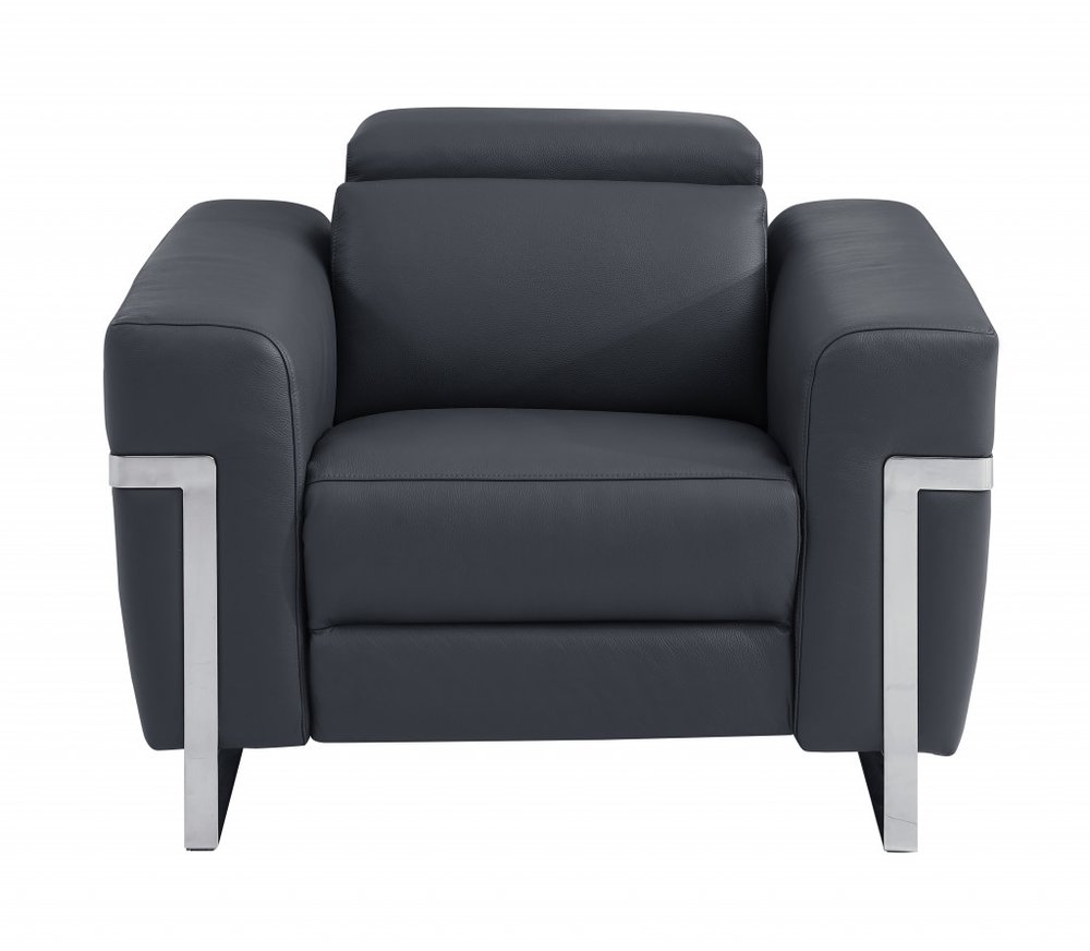 41" Beige Italian Leather Power Recliner Chair - SKU 482245