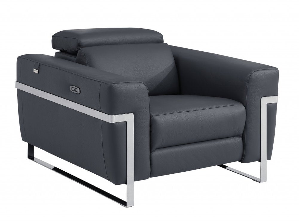 41" White Italian Leather Power Recliner Chair. Recliner isolated on a plain white background, showing a leather surface.