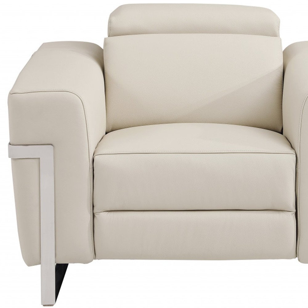 41" Beige Italian Leather Power Recliner Chair - SKU 482248. Recliner isolated on a plain white background, showing a beige leather surface.