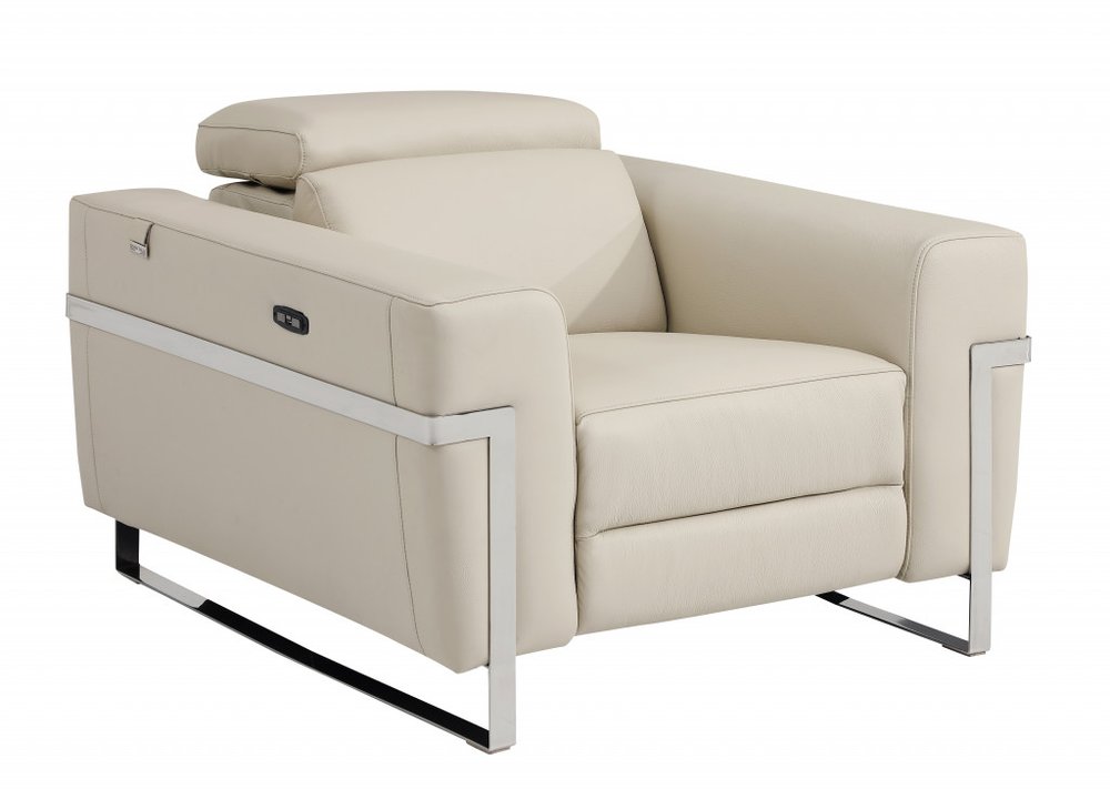 41" Beige Italian Leather Power Recliner Chair - SKU 482248