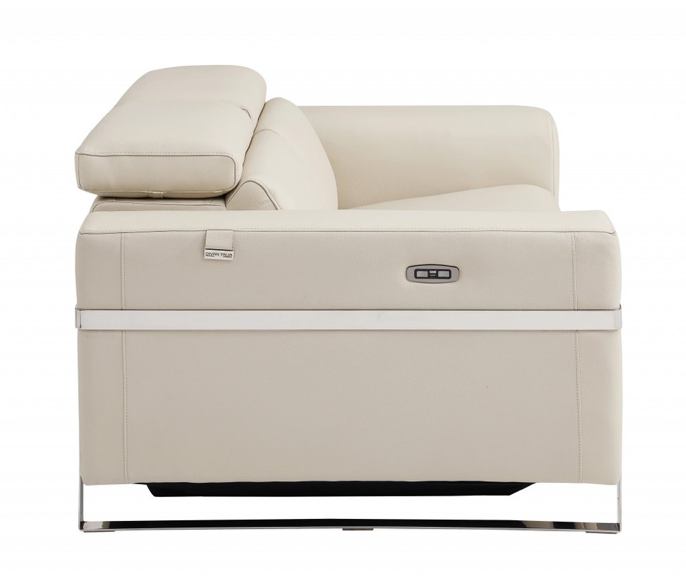 41" Beige Italian Leather Power Recliner Chair - SKU 482248