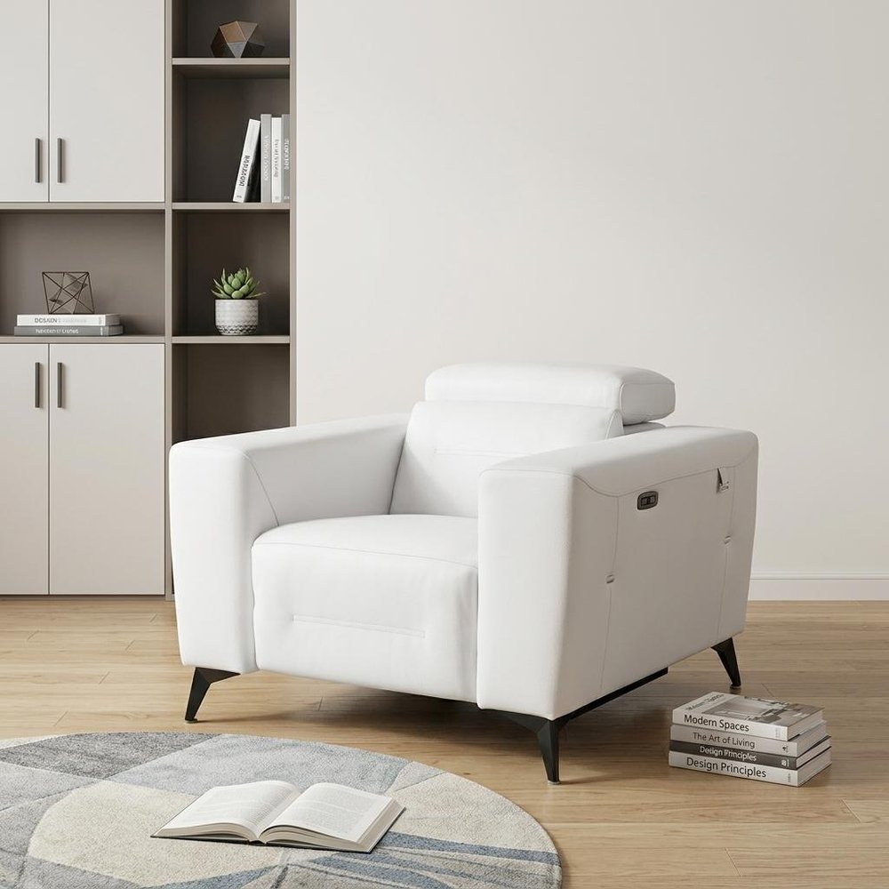 41" Beige Italian Leather Power Recliner Chair