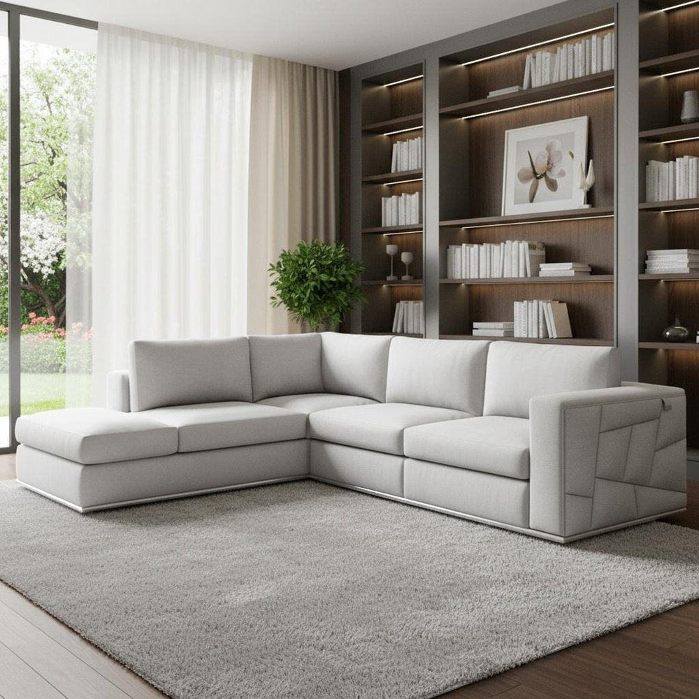 White Italian Leather Reclining L Shaped Two Piece Corner Sectional - SKU 482253 in a home interior