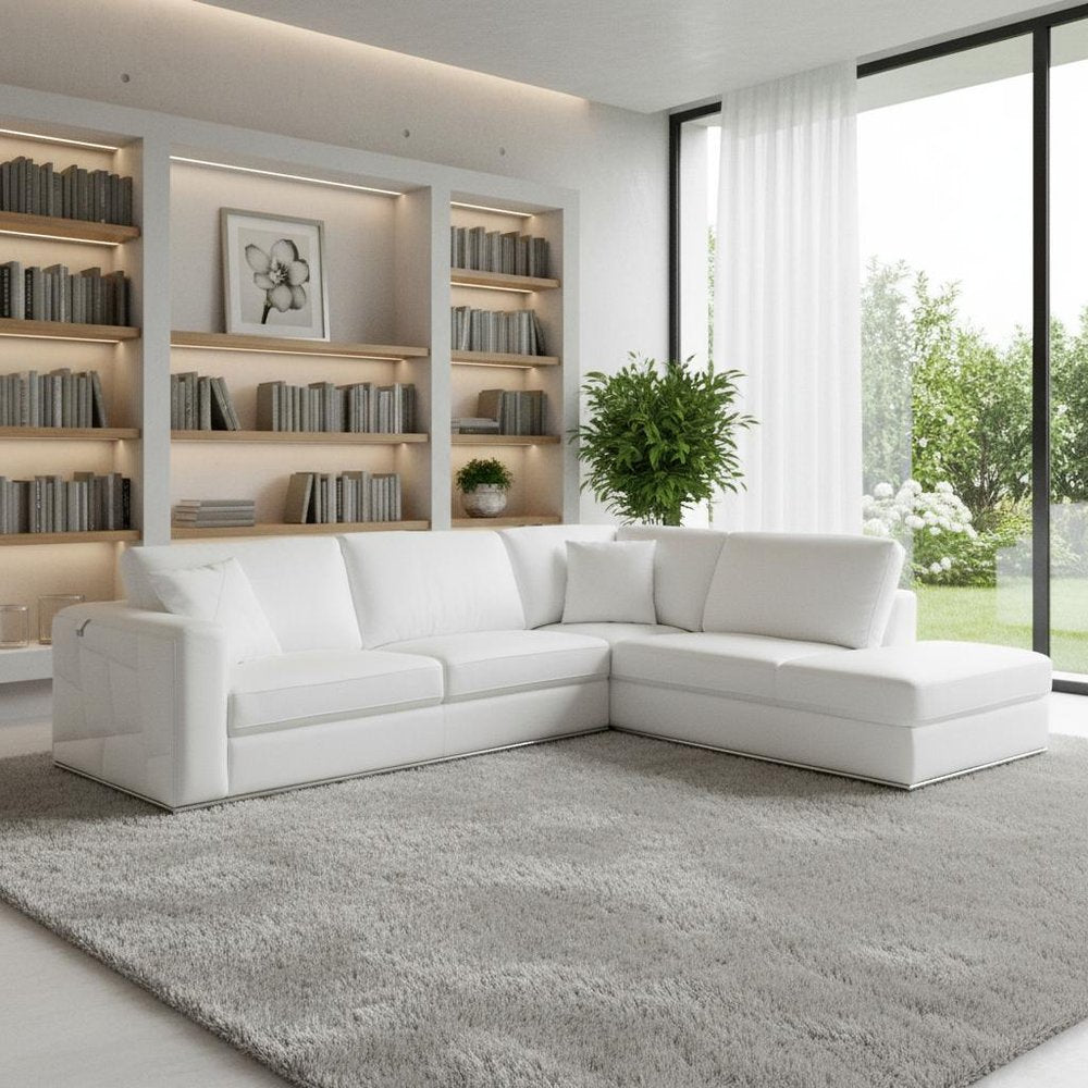 White Italian Leather Reclining L Shaped Two Piece Corner Sectional - SKU 482256