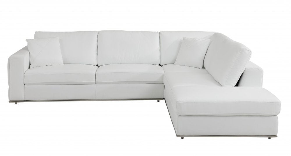 White Italian Leather Reclining L Shaped Two Piece Corner Sectional - SKU 482256 on a white background