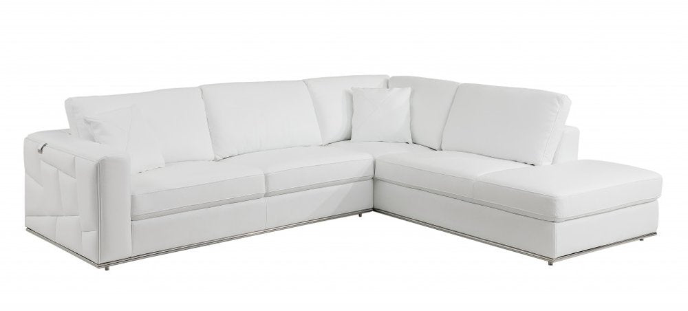 White Italian Leather Reclining L Shaped Two Piece Corner Sectional - SKU 482256 on a white background