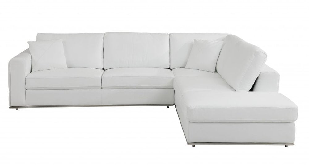 White Italian Leather Reclining L Shaped Two Piece Corner Sectional - SKU 482256 on a white background
