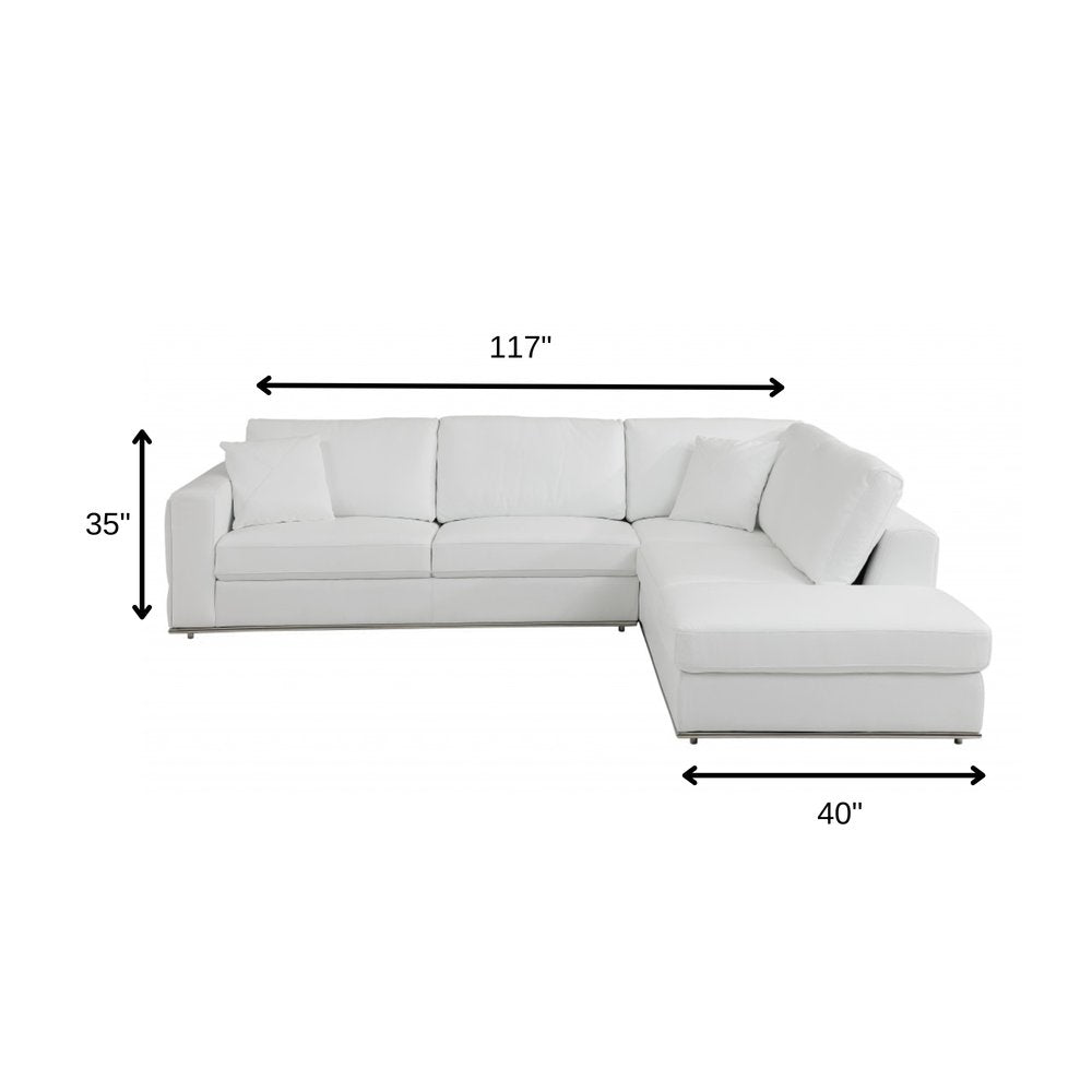 White Italian Leather Reclining L Shaped Two Piece Corner Sectional - SKU 482256 on a white background