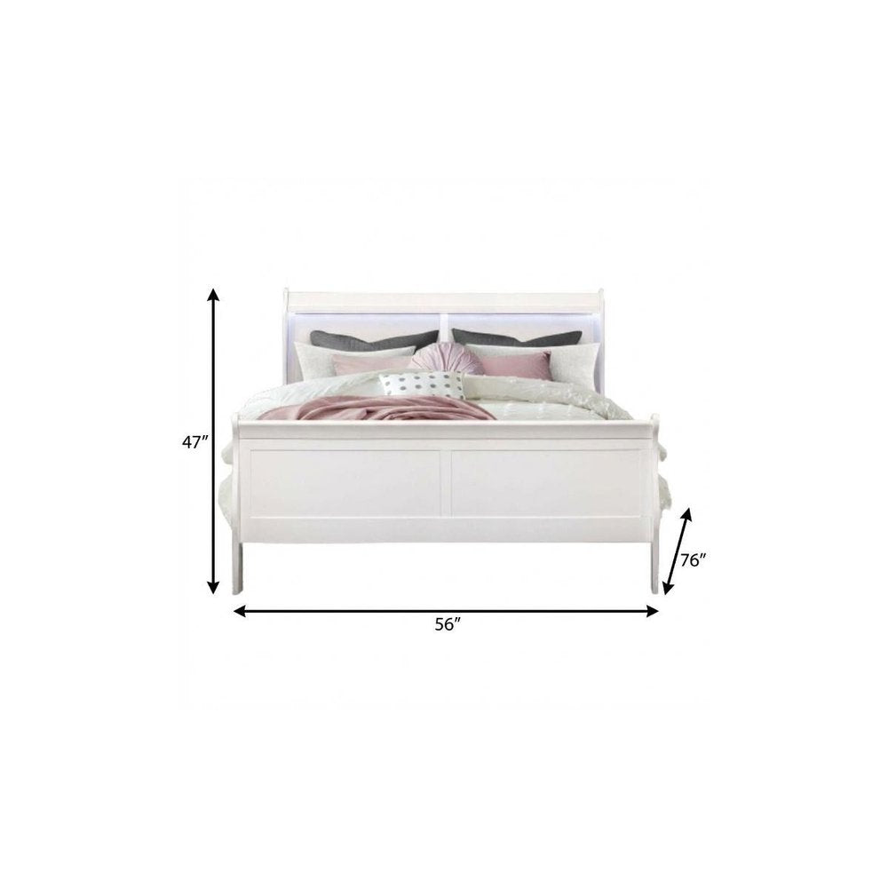 White Wood Lighted Full Bed Frame