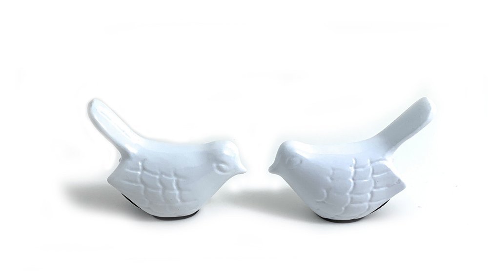 Set of Two White Metal Bird Tabletop Sculpture