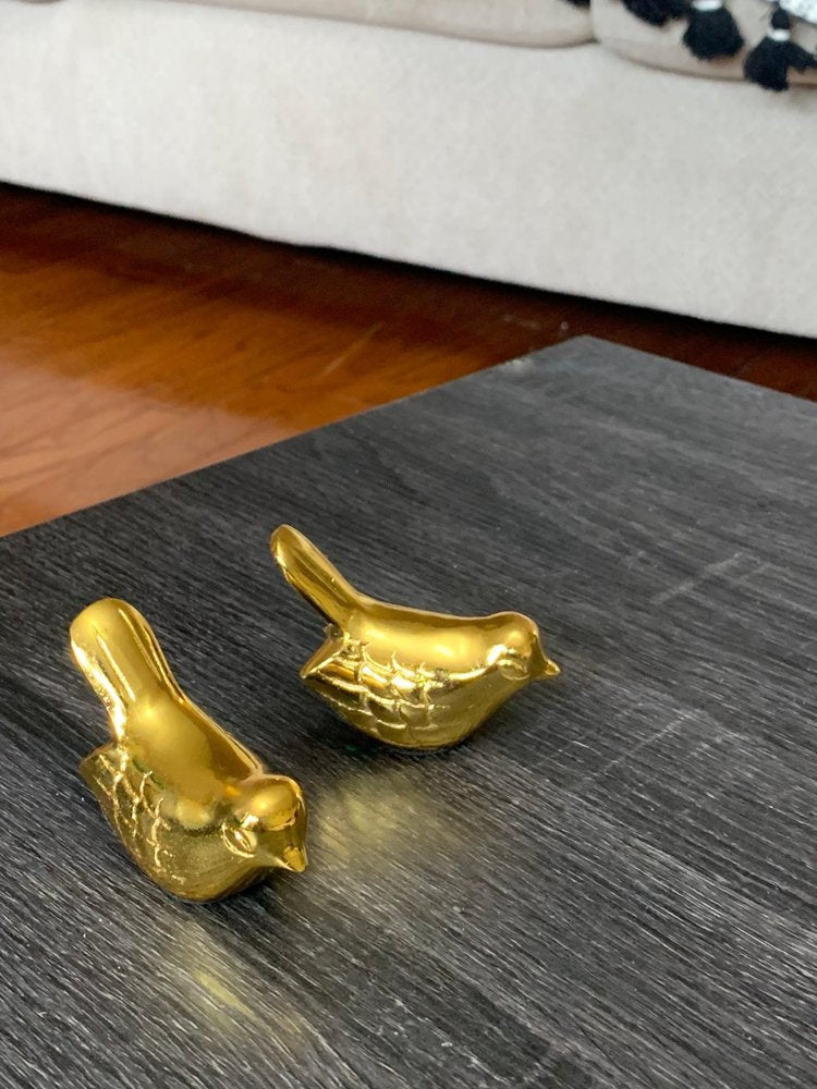 Set of Two Gold Metal Bird Tabletop Sculpture - SKU 482402