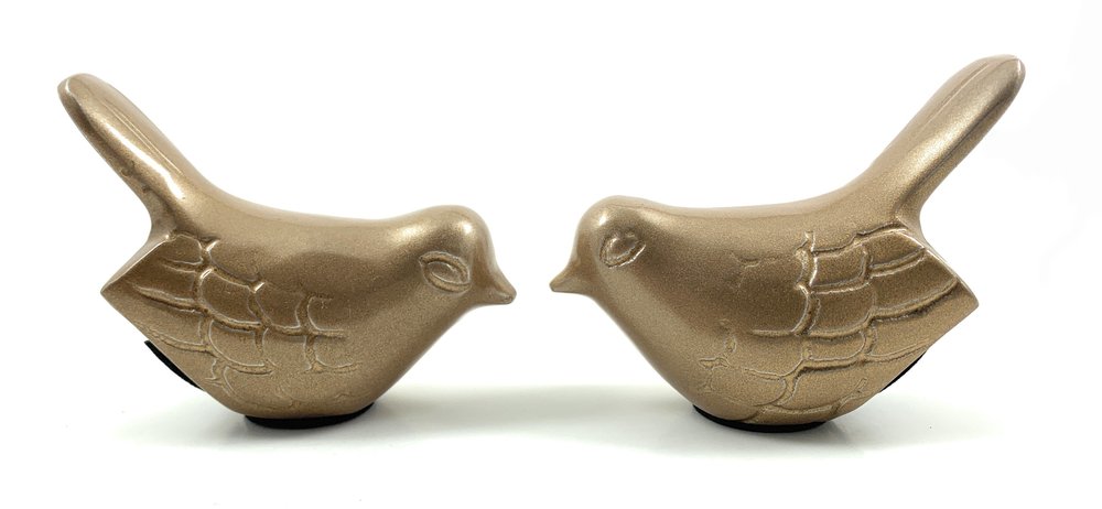 Set of Two Gold Metal Bird Tabletop Sculpture - SKU 482403