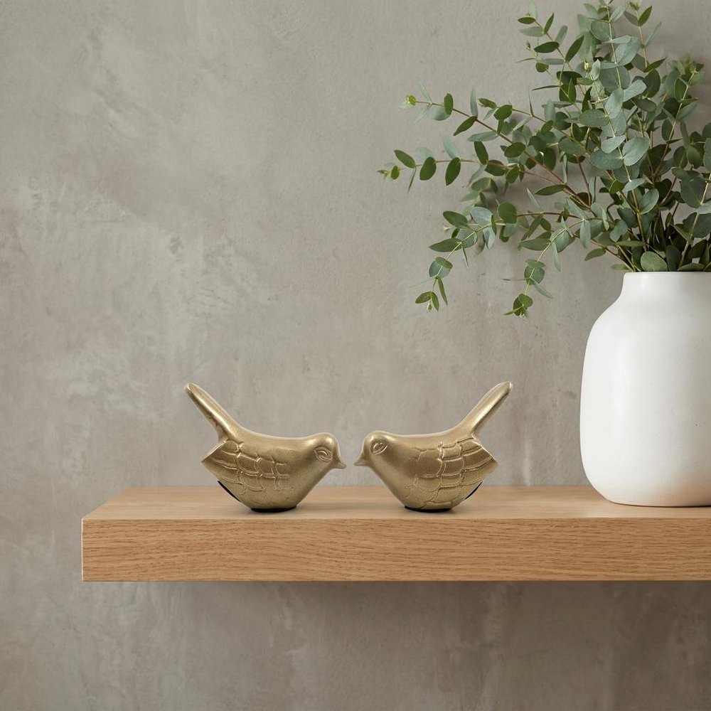 Set of Two Gold Metal Bird Tabletop Sculpture - SKU 482403