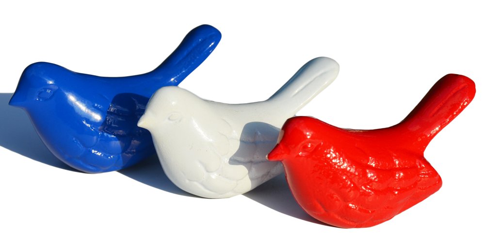 Set of Three Red White And Blue Metal Bird Tabletop Sculptures