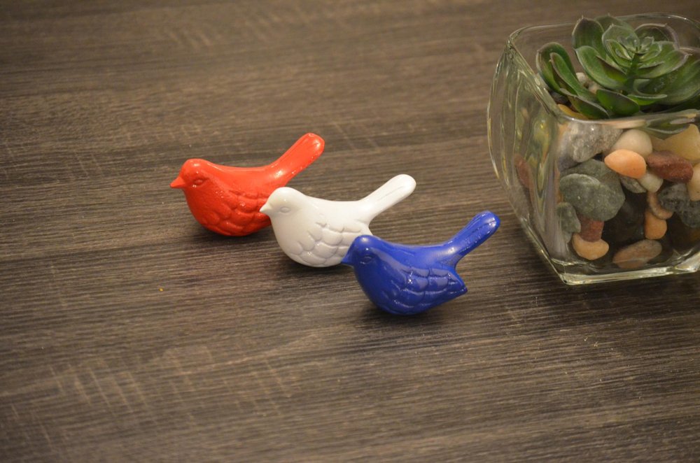 Set of Three Red White And Blue Metal Bird Tabletop Sculptures