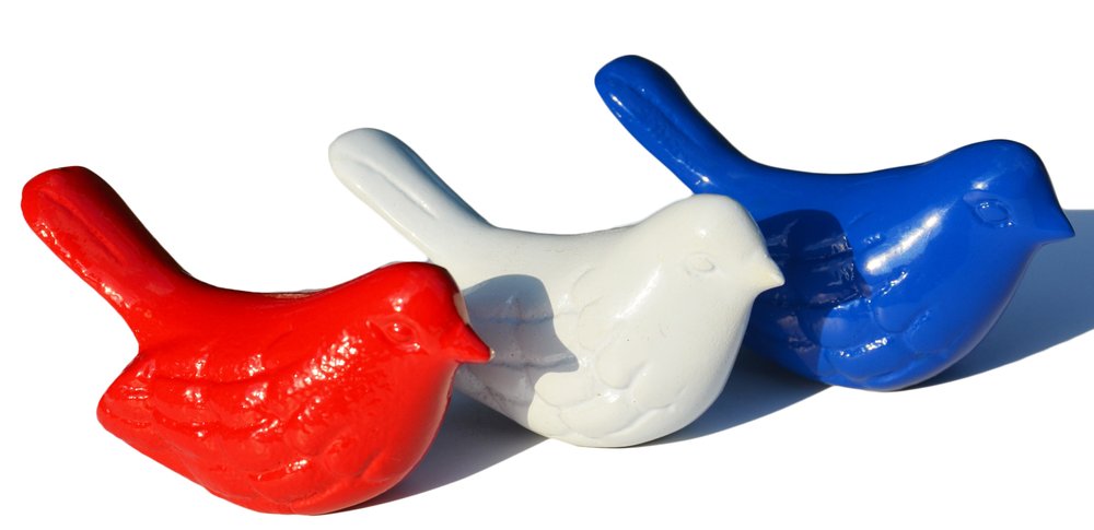 Set of Three Red White And Blue Metal Bird Tabletop Sculptures