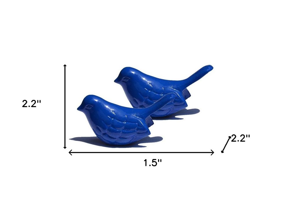 Set of Two Blue Metal Bird Tabletop Sculpture on a white background
