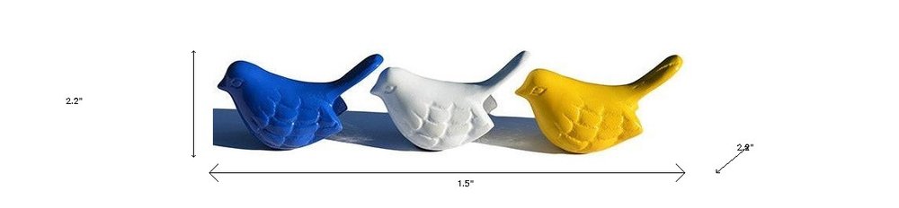 Set of Three Blue And Yellow Metal Bird Tabletop Sculpture
