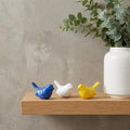 Set of Three Blue And Yellow Metal Bird Tabletop Sculpture
