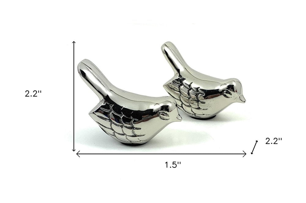 Set of Two Silver Metal Bird Tabletop Sculpture