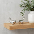 Set of Two Silver Metal Bird Tabletop Sculpture